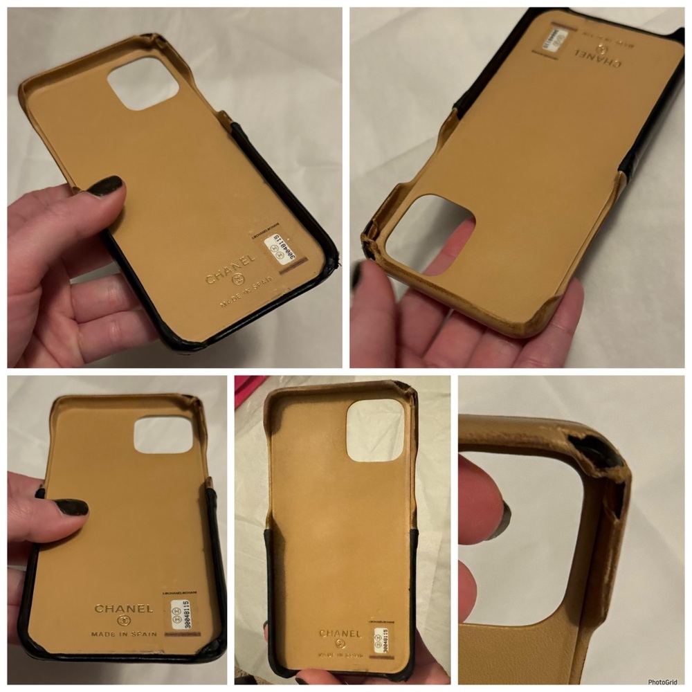 AUTHENTIC CHANEL Tan Black Matelasse Leather Interlocking CC Quilted Phone Case - Picture 10 of 16